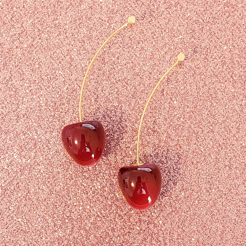 New Cherry Drop Threaded Earrings